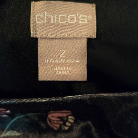 Chico's Black Floral Velvet Dress Ruffle Sleeve size 2 - Picture 3 of 7